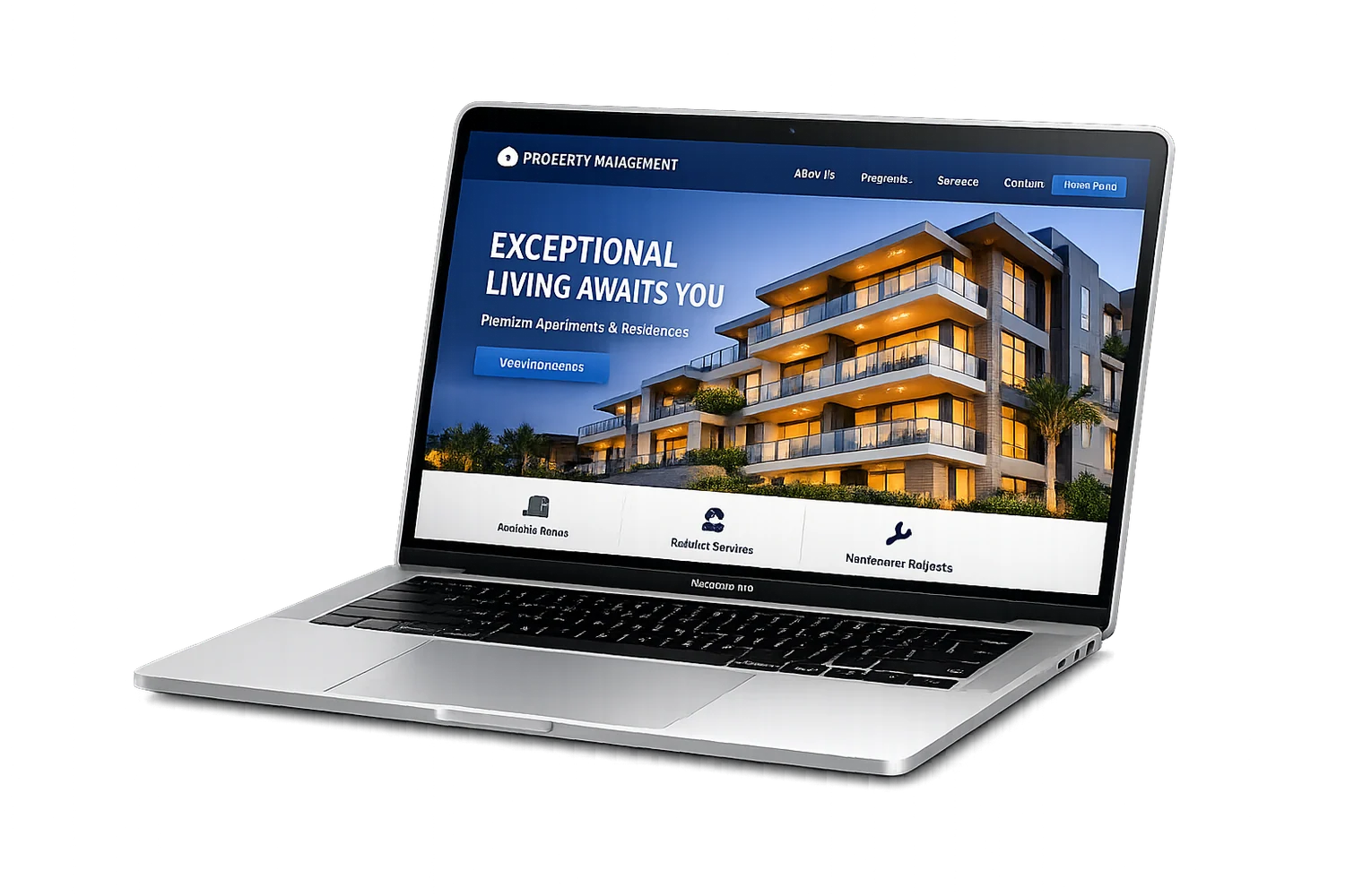 Property management website shown on a laptop