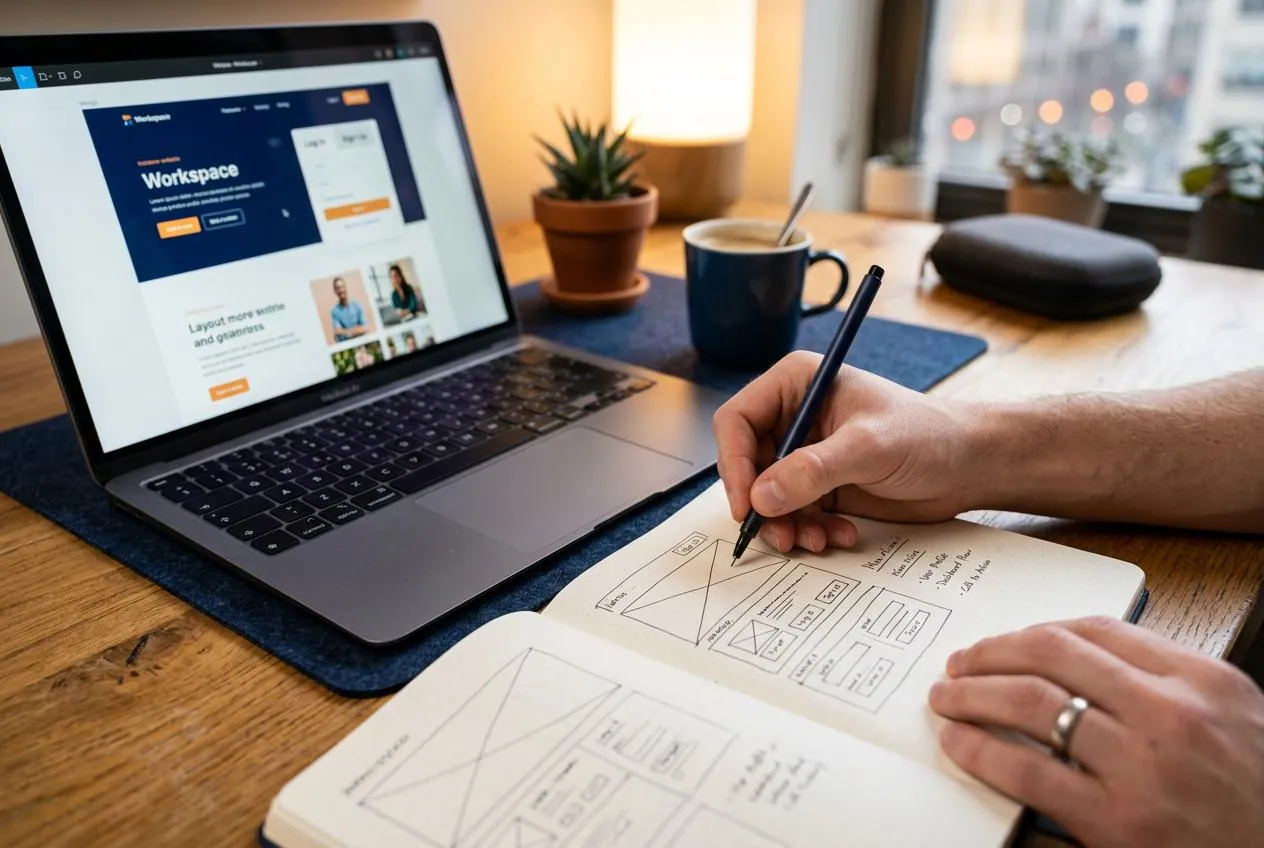 Designer building a custom property management website layout